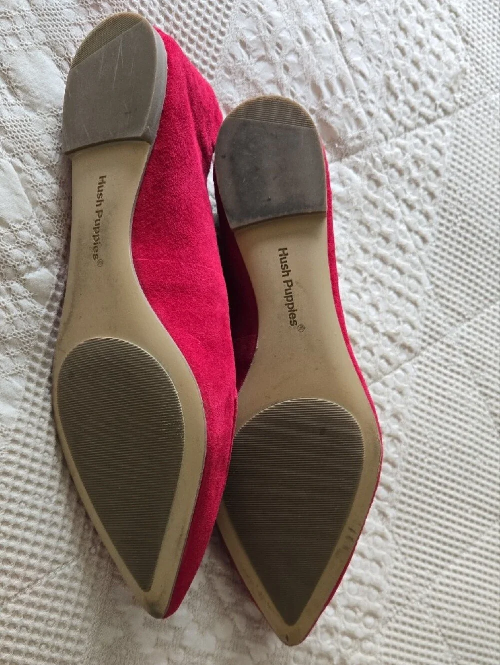 Hush Puppies Bright Pink Cherry Red Suede Pointed-Toe Flats Normcore Preppy 8.5
